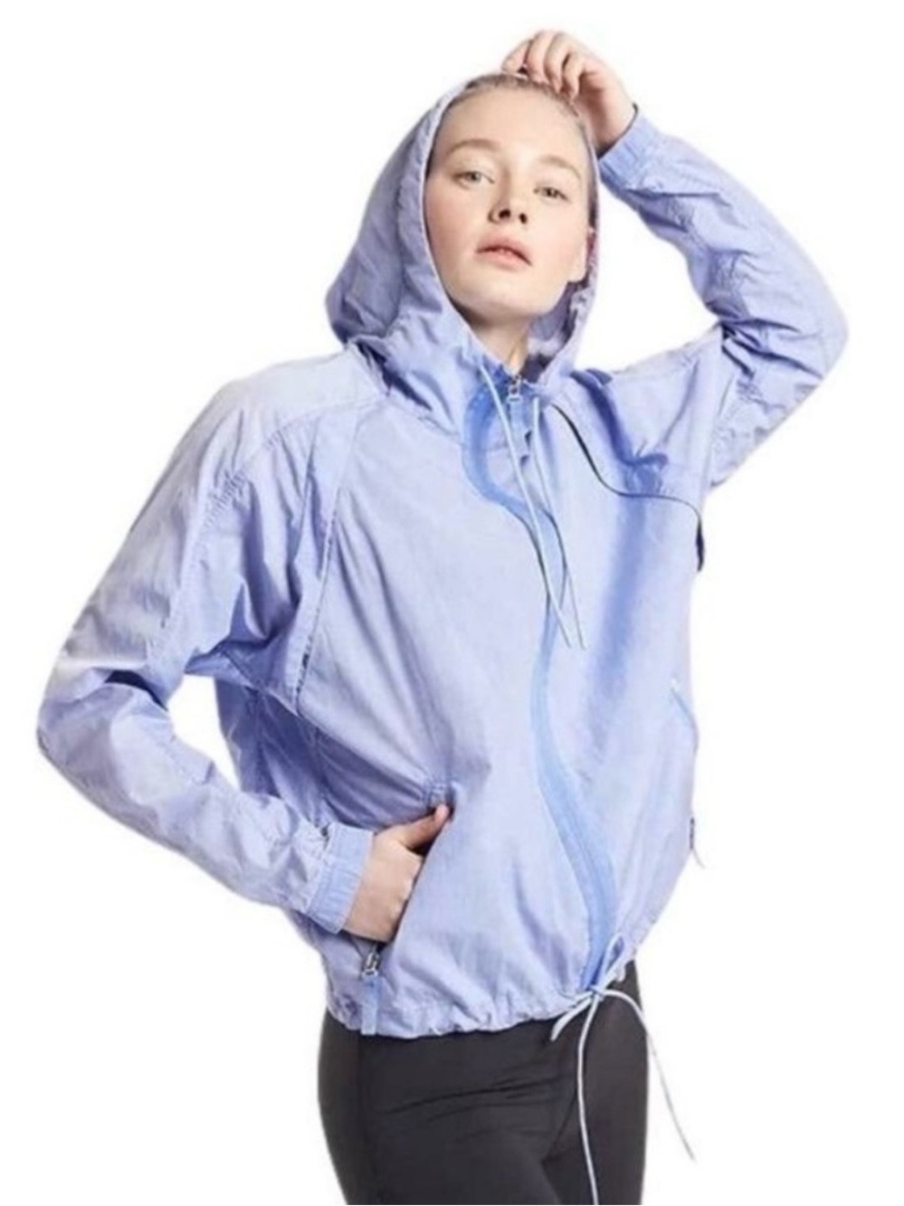Athleta Expedition Light Blue Hooded Windbreaker Jacket Small